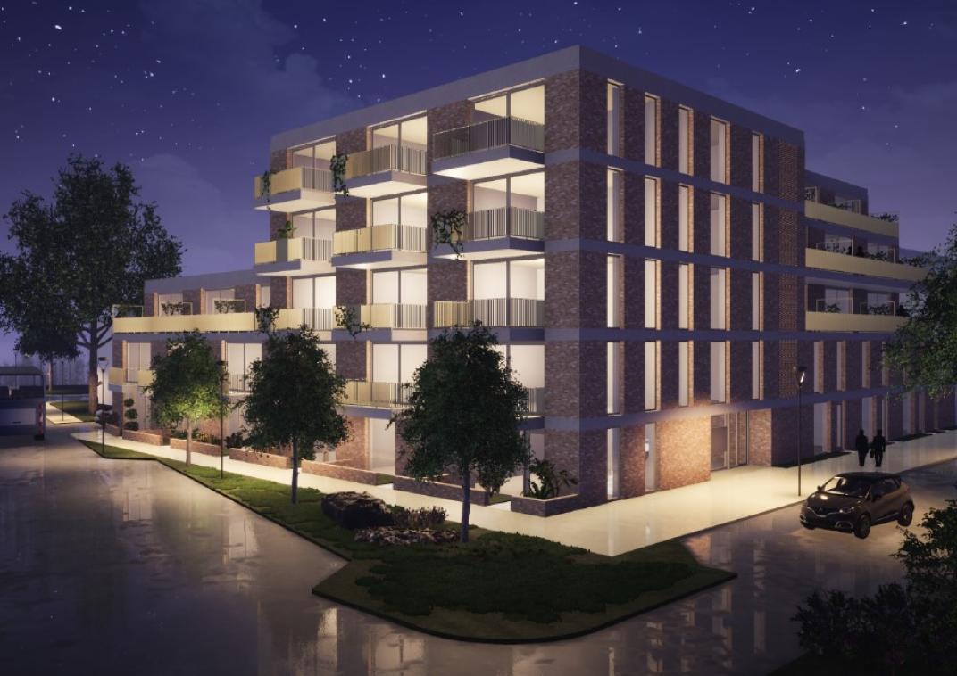 Digitaal ontwerp van de voormalige Vreekampgarage aan de Meridiaan14_
