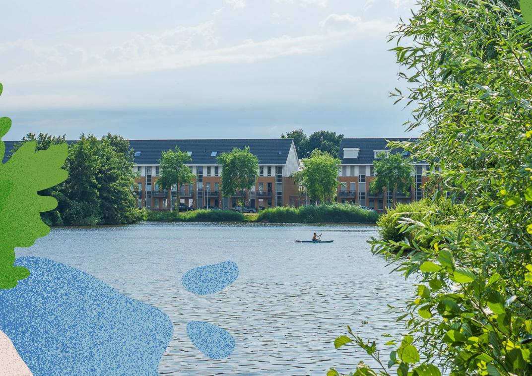 Banner voor natuurlijk pagina's met water en woonwijk