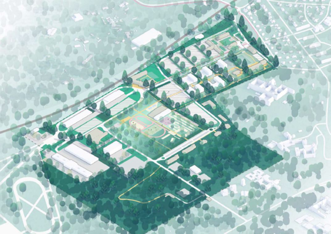 Illustratie van hoe de kazerne eruit moet komen te zien in 2037