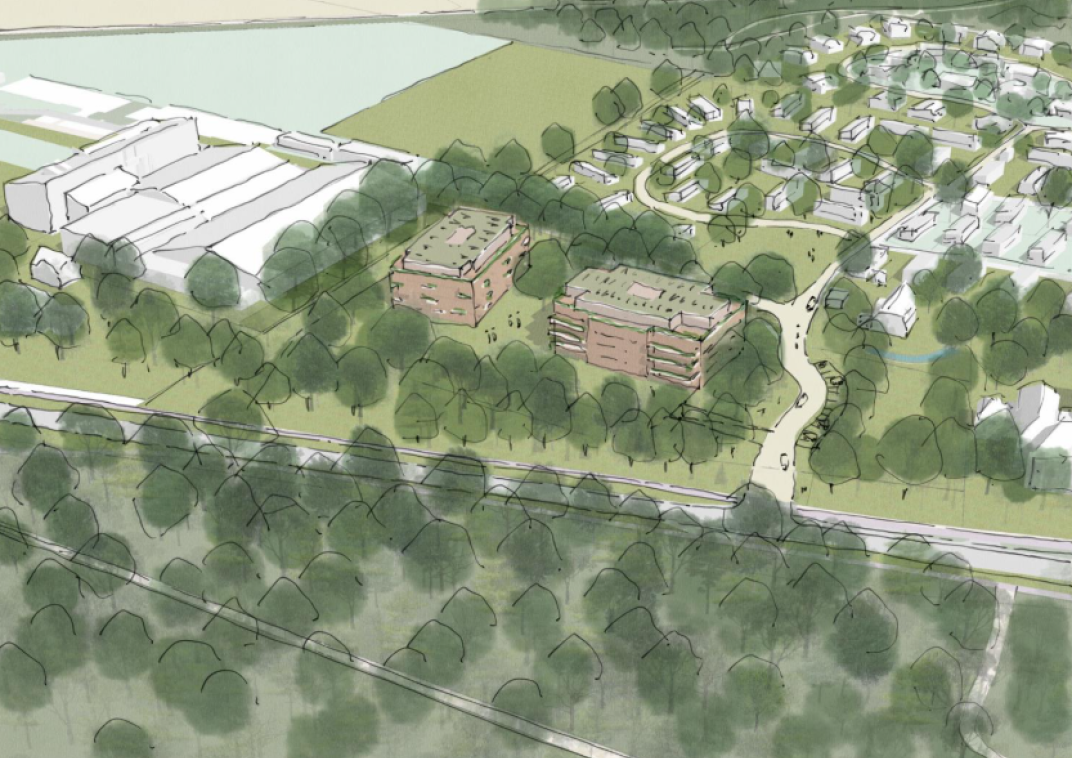 Het gebied waar mogelijk de nieuwe woningen kunnen komen aan de BW-laan 81