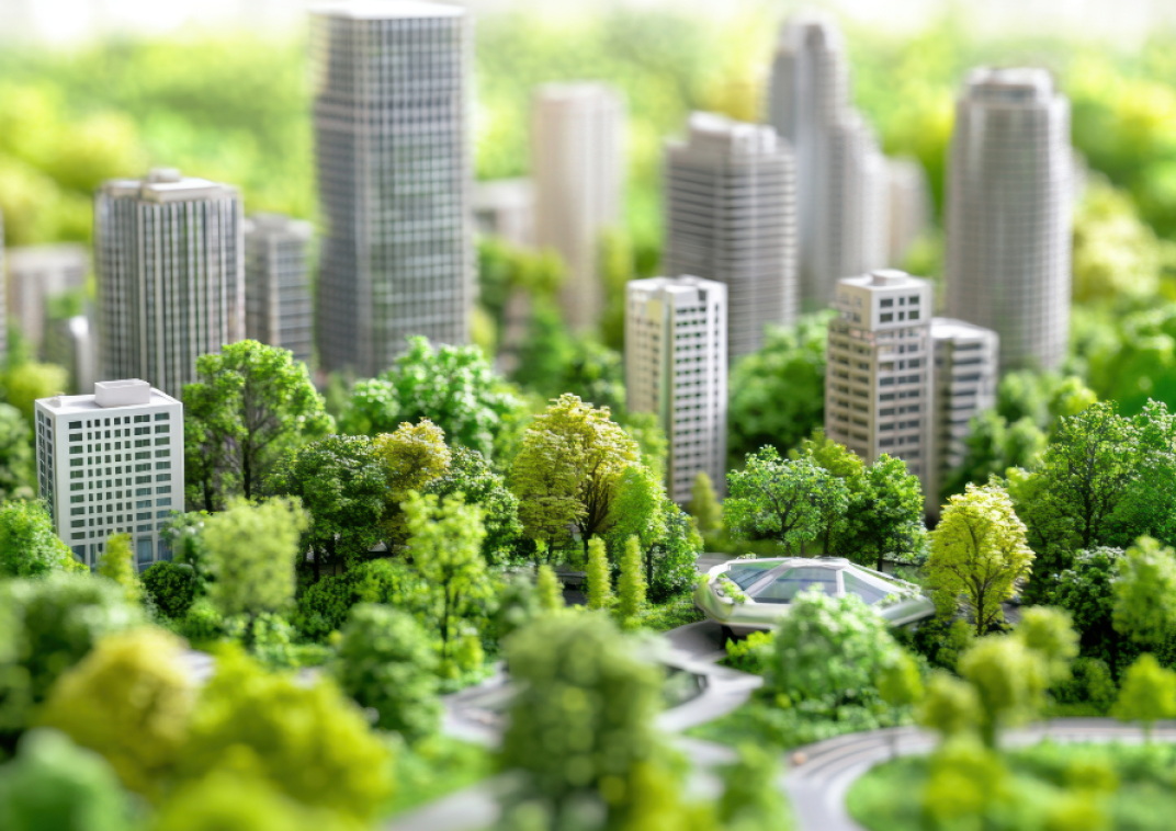Stad midden in een groene omgeving