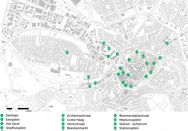 Overzicht van vaste parkeerplekken voor deelfietsen en deelscooters