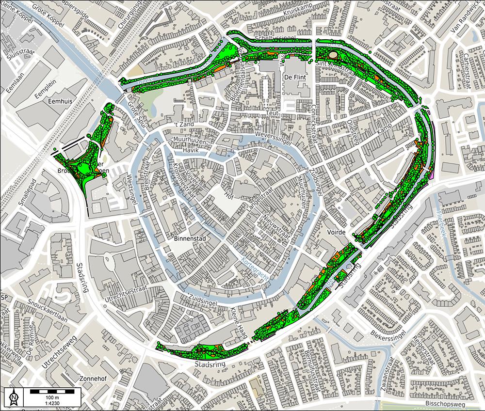 Plattegrond met daarop met groen aangegeven het Zocherplantsoen