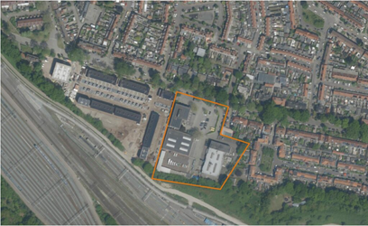 Luchtfoto met daarop aangegeven locatie Soesterweg 552-556