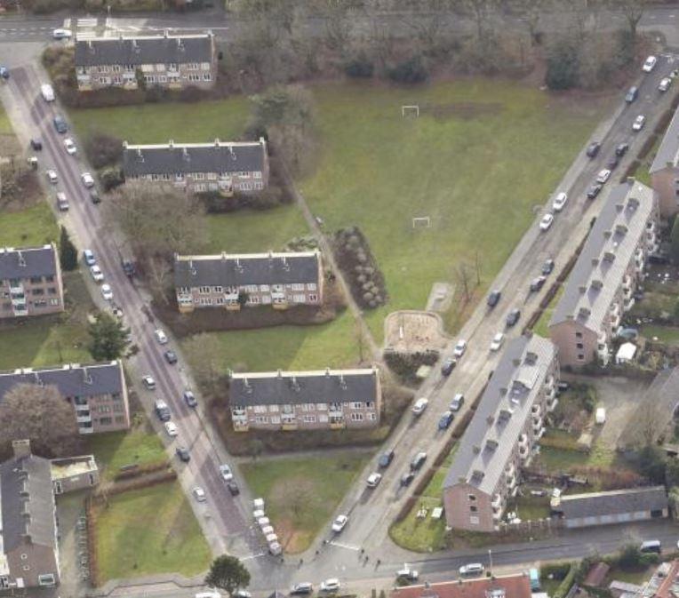 Luchtfoto van de Bosweg, de Réaumurstraat en de Kelvinstraat