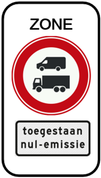 Verkeersbord verboden voor vrachtwagens en bestelbusjes voor de milieuzone, met de nul-emissie