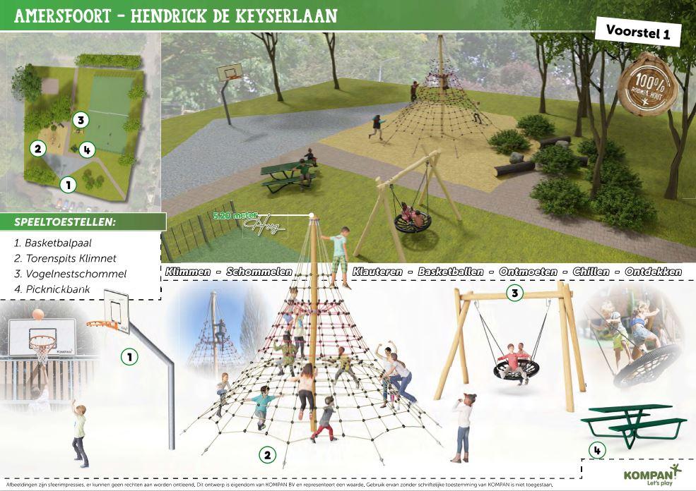Voorstel van de speelplek met een klimparcours