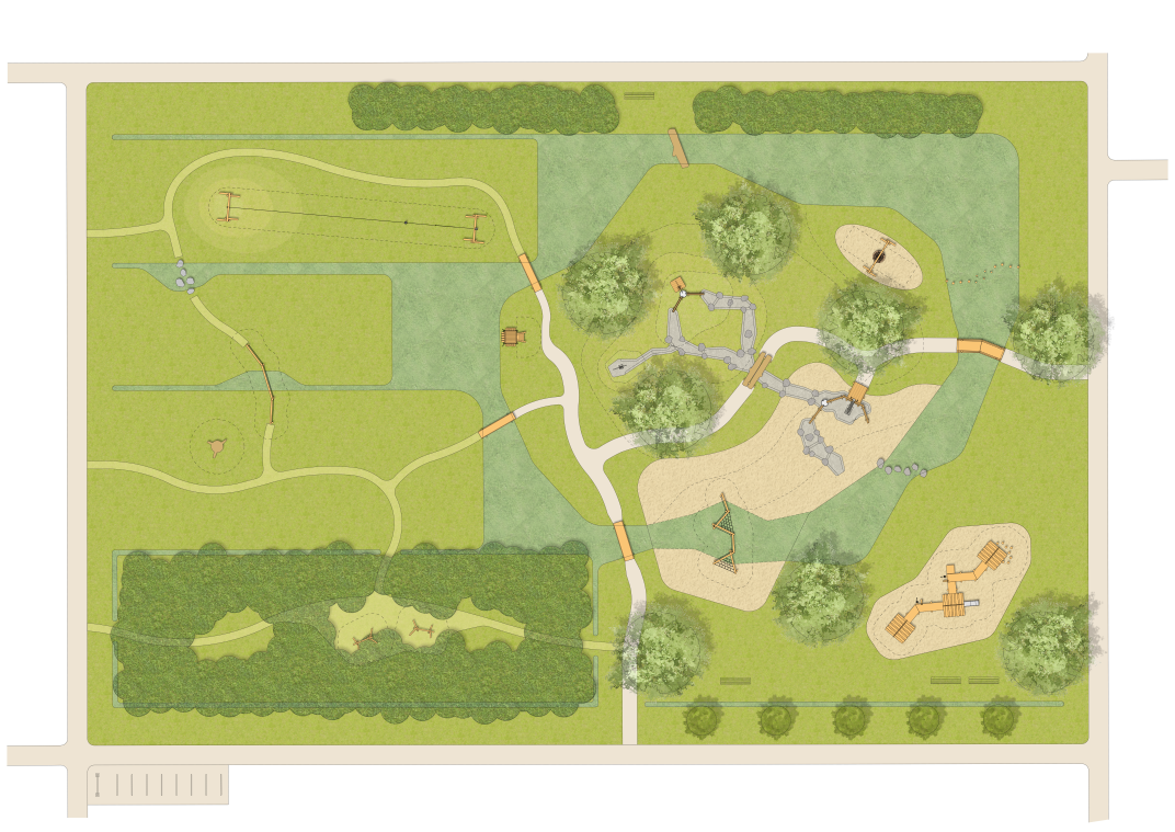 Plattegrond van 't Hammetje met het ontwerp voor de speelplekken