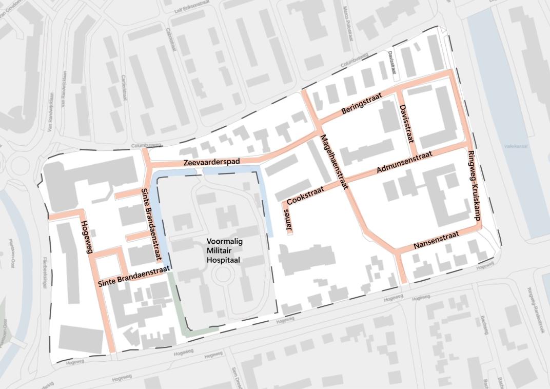 Plattegrond met daarop aangegeven het projectgebied Kruiskamp Zuid.