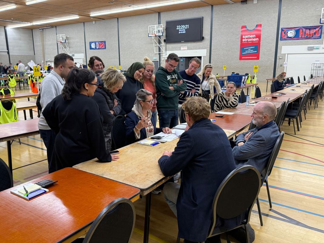 Stembiljetten controleren met de hele groep om de tafel