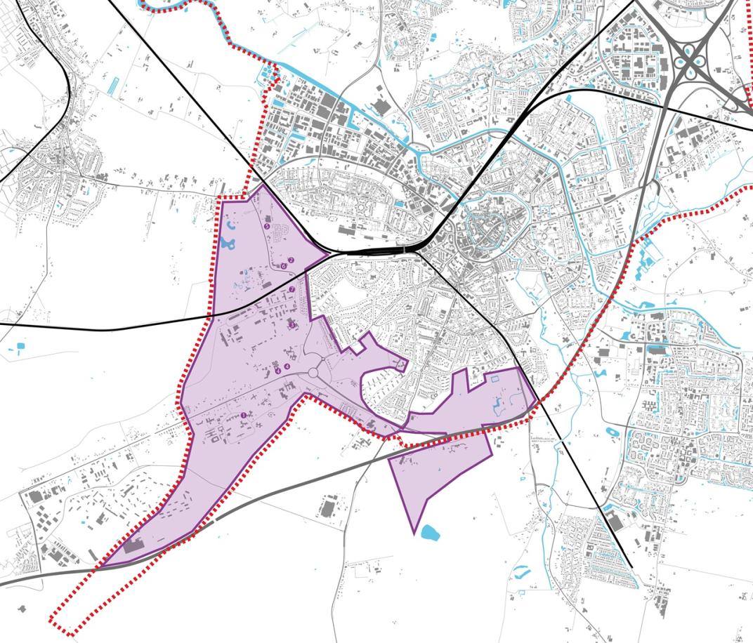 Het projectgebied in het zuiden en zuidwesten van Amersfoort