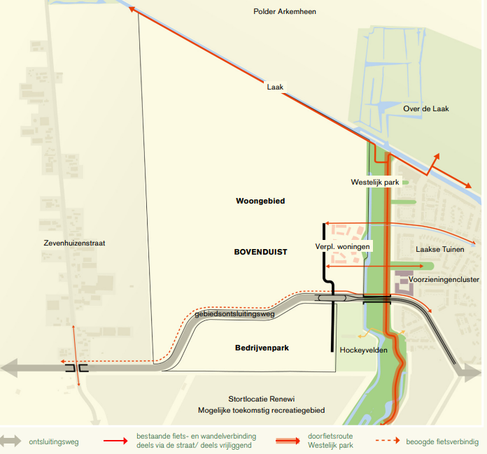 Plattegrond met daarop aangegeven de woningen direct naast park Westerlaak in Vathorst.