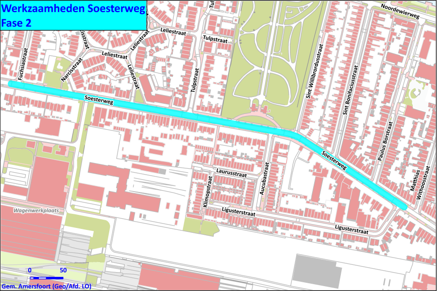 Werkzaamheden fase 2: Soesterweg tussen Matthias Withoosstraat en Fuchsiastraat