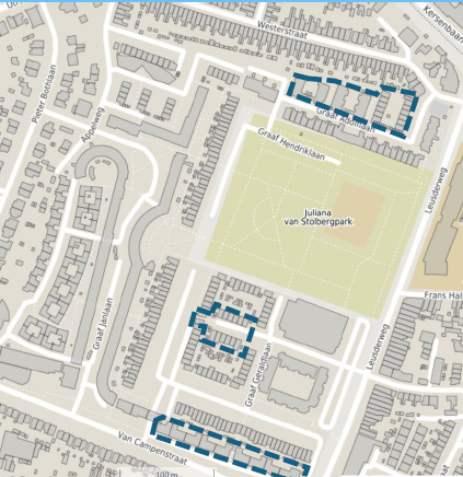 Plattegrond met daarop aangegeven de drie gebieden.