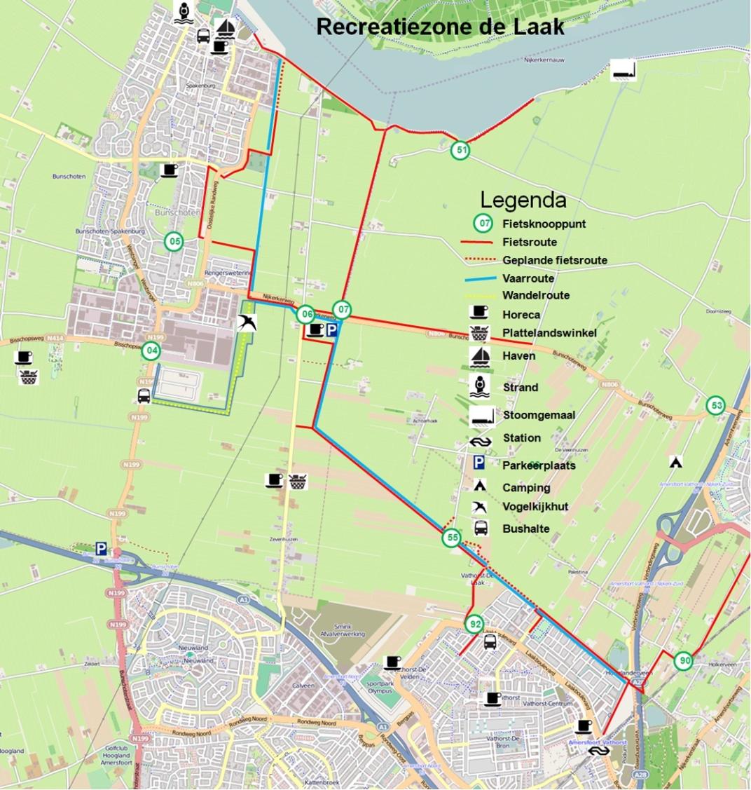 Plattegrond met daarop aangegeven de recreatiezone De Laak 2016