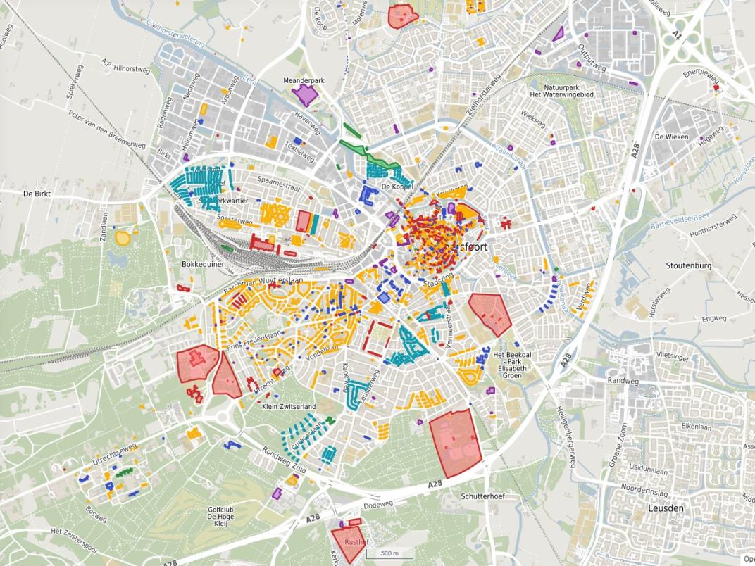 Een kaart met daarop informatie waarop de monumentale panden zijn in Amersfoort. Klik op de link onder de afbeelding om naar de website ervan te gaan
