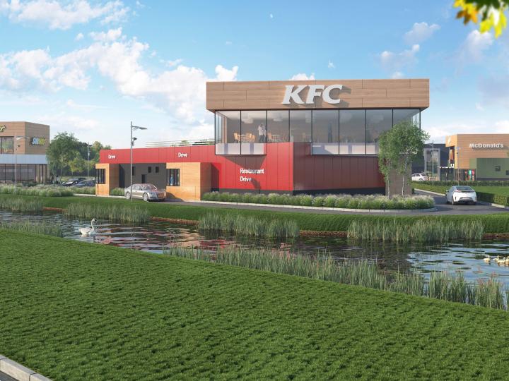Een digitale schets van een KFC op de Wieken-Vinkenhoef