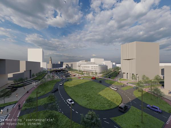 Schets voorrangsplein met gesloten tunnelbak gezien vanaf de Hogeschool Utrecht